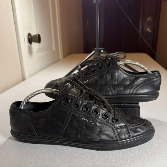 Used Louis Vuitton Men Eu 10 US 11 Black Damier Infini Sneakers Low Top 1123LV41 - Picture 1 of 14